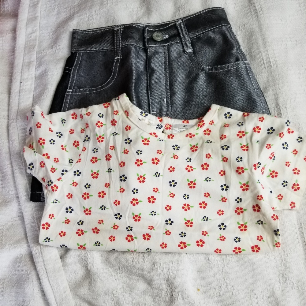 Girl Black Jean Skirt and Shirt Size 4T